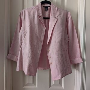 Silkland 100% Silk Pink Collared Blouse with Floral Stitch Design